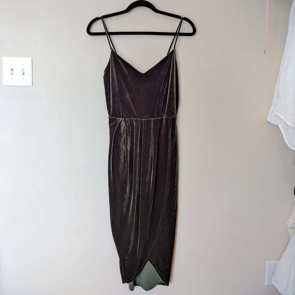 Charlotte Russe Green Velvet Slit Dress